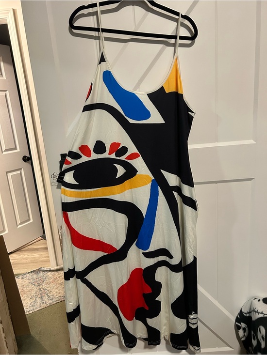 Dresses & Skirts - Abstract Print Spaghetti Strap Maxi Dress - White/Black/Red/Blue/Yellow